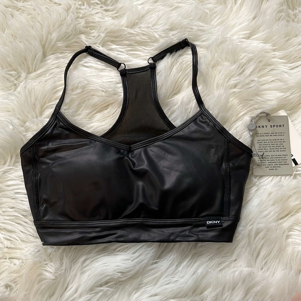 DKNY Faux Leather Sports Bra